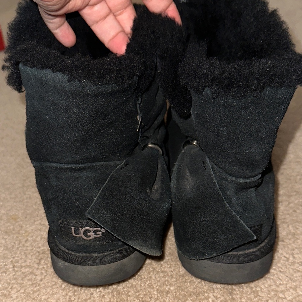 UGG Black Suede Boots with Bow Accents
